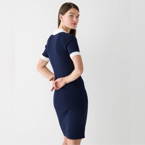 J.Crew Short-sleeve contrast-trim sweater-dress office career modest preppy NWT - Picture 4 of 4